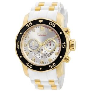 Invicta Mens Watch Pro Diver SCUBA Chronograph Silver Dial White Band 20292